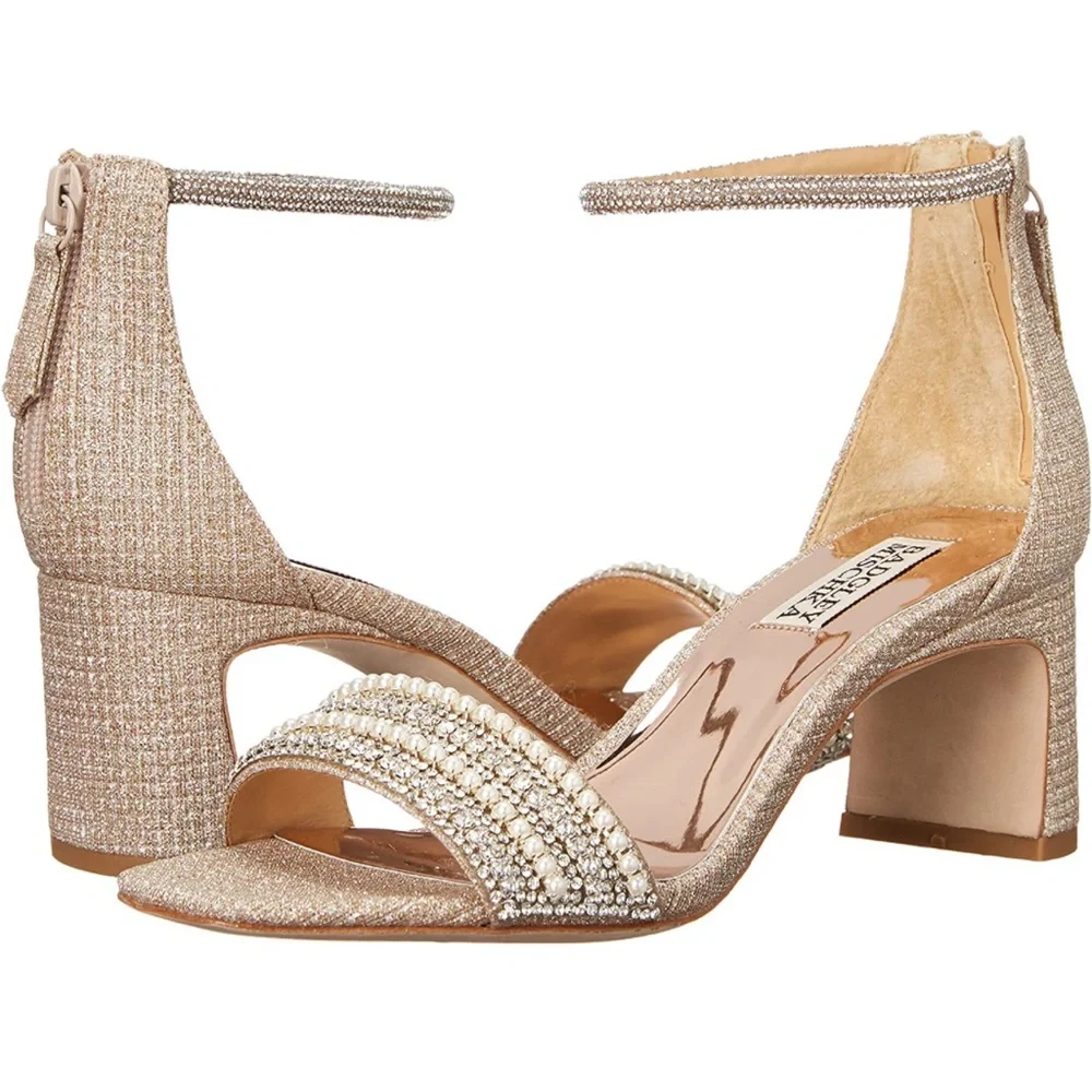 Badgley Mischka Kameryn Pale Gold Sandal Heel 9.5 Block